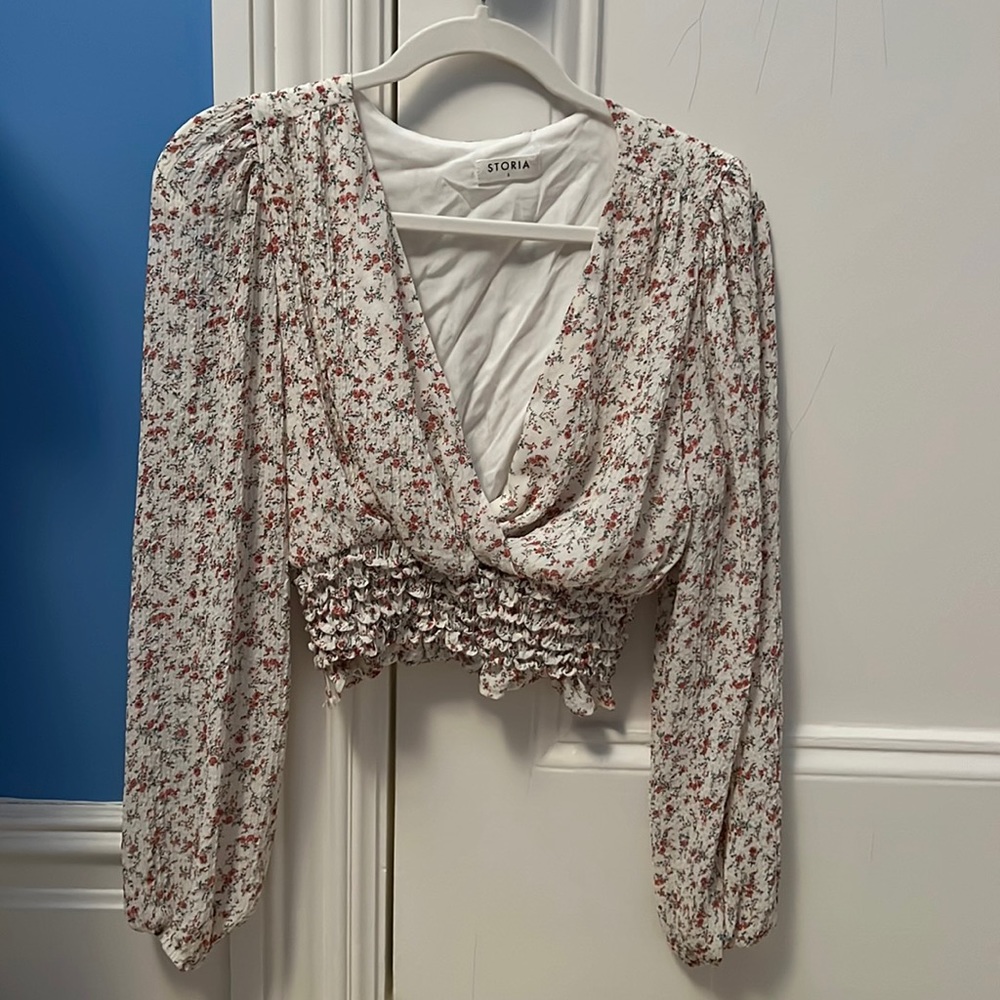 White Blouse with Pink Floral Pattern